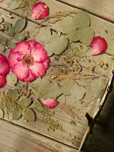 Load image into Gallery viewer, Rose Tray, charcuterie board,12 inches x 10 inches, metal twig handle, made with FDA food safe resin