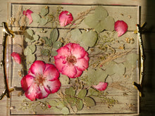 Load image into Gallery viewer, Rose Tray, charcuterie board,12 inches x 10 inches, metal twig handle, made with FDA food safe resin