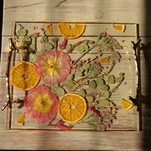 Load image into Gallery viewer, Strawberry Orange Drop Tray, charcuterie board,12 inches x 10 inches, metal twig handle, made with FDA food safe resin