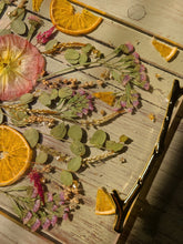 Load image into Gallery viewer, Strawberry Orange Drop Tray, charcuterie board,12 inches x 10 inches, metal twig handle, made with FDA food safe resin