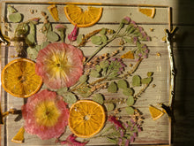 Load image into Gallery viewer, Strawberry Orange Drop Tray, charcuterie board,12 inches x 10 inches, metal twig handle, made with FDA food safe resin