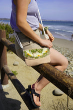 Load image into Gallery viewer, Lily Botanical crossbody bag, 8.25 inches x 6.25 inches daily bag, adjustable/removable straps, magnetic closure, pressed flower in resin, lightweight daily bag