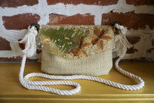 Load image into Gallery viewer, Tropical Orchid Botanical crossbody bag, 8.25 inches x 6.25 inches daily bag, adjustable/removable straps, magnetic closure, pressed flower in resin, lightweight daily bag