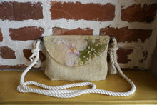 Load image into Gallery viewer, Tropical Orchid Botanical crossbody bag, 8.25 inches x 6.25 inches daily bag, adjustable/removable straps, magnetic closure, pressed flower in resin, lightweight daily bag