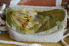 Load image into Gallery viewer, Lily Botanical crossbody bag, 8.25 inches x 6.25 inches daily bag, adjustable/removable straps, magnetic closure, pressed flower in resin, lightweight daily bag