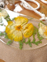 Load image into Gallery viewer, California Poppies crossbody bag, 8.25 inches x 6.25 inches daily bag, adjustable/removable straps, magnetic closure, pressed flower in resin, lightweight daily bag