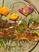 Load image into Gallery viewer, Large Mountain range Resin wall hanging, 9 inches in diameter, clear background, california wildflower