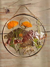Load image into Gallery viewer, Mountain range Resin wall hangings, 7 inches in diameter, clear background, california wildflower