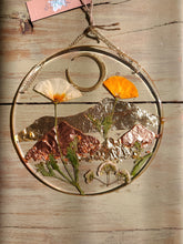 Load image into Gallery viewer, Mountain range Resin wall hangings, 7 inches in diameter, clear background, california wildflower
