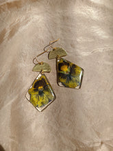 Load image into Gallery viewer, Violet Dangles, real pressed flower in resin, bohemian statement earring