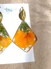 Load image into Gallery viewer, California Poppy Dangles, real pressed flower in resin