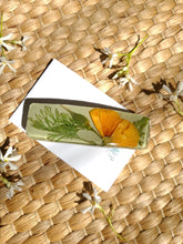Load image into Gallery viewer, Large 3 inch California Poppy barrettes, real pressed flowers in resin, French auto-lock