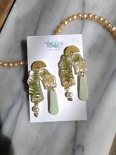 Load image into Gallery viewer, Vintage Chic Collection-mismatched pair, mixed medium earrings( resin, clay, pearl) stainless steel stud top