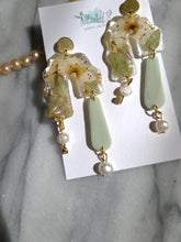 Load image into Gallery viewer, Vintage Chic Collection-mismatched pair, mixed medium earrings( resin, clay, pearl) stainless steel stud top