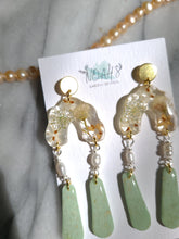 Load image into Gallery viewer, Vintage chic collection- mixed medium earrings( resin, clay, pearl) stainless steel stud top
