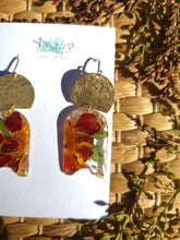 Load image into Gallery viewer, Fall Collection - French Marigold Garden dangles, Hammered brass