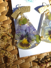 Load image into Gallery viewer, Fall Collection - Viola Garden statement dangles, Hammered brass