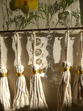 Load image into Gallery viewer, California Poppy Wall Hanging, Bronze Half Sphere, California Poppy, Macramé Tassels, Hanging Clear Crystal