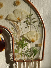 Load image into Gallery viewer, California Poppy Bronze Arch, handmade Macramé Tassels, Amber Chandelier