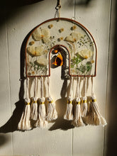 Load image into Gallery viewer, California Poppy Bronze Arch, handmade Macramé Tassels, Amber Chandelier