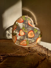 Load image into Gallery viewer, Strawberry Shortcake Heart-Shaped Clutch , resin clutch, removable golden crossbody chain, 6.25 inches x 5.5 inches