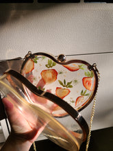 Load image into Gallery viewer, Strawberry Shortcake Heart-Shaped Clutch , resin clutch, removable golden crossbody chain, 6.25 inches x 5.5 inches