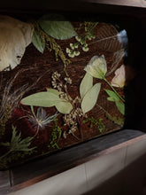 Load image into Gallery viewer, Medium Rounded edge rectangular tray, floral vanity tray, vintage styled wood tray, made with FDA food safe resin