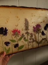 Load image into Gallery viewer, Large herbal flower charcuterie board, 23 x 9.5 inches, solid wood tray, made with FDA food safe resin