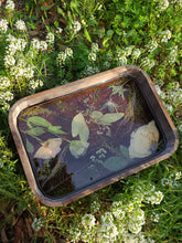 Load image into Gallery viewer, Medium Rounded edge rectangular tray, floral vanity tray, vintage styled wood tray, made with FDA food safe resin