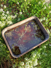Load image into Gallery viewer, Large Rounded edge rectangular tray, floral vanity tray, vintahe styled wood tray, made with FDA food safe resin