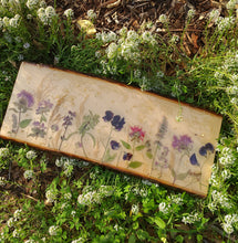 Load image into Gallery viewer, Large herbal flower charcuterie board, 23 x 9.5 inches, solid wood tray, made with FDA food safe resin