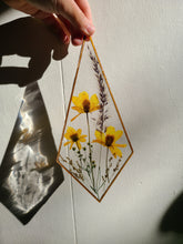 Load image into Gallery viewer, Wall Decor- Unique wooden frame, diamond shaped, real pressed flowers