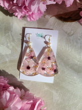 Load image into Gallery viewer, Spring Collection- Blossom dangles, statement earring, hammered brass top, freshwater pearl