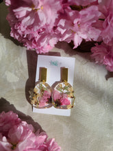 Load image into Gallery viewer, Spring Collection- Blossom dangles, natural pebble shape, brass texture top with stainless steel post