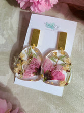 Load image into Gallery viewer, Spring Collection- Blossom dangles, natural pebble shape, brass texture top with stainless steel post