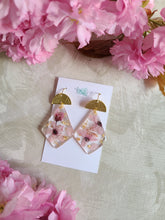 Load image into Gallery viewer, Spring Collection- Blossom dangles, diamond shaped, hammered brass top