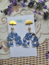 Load image into Gallery viewer, Forget-me-not: Spring collection Blossom dangles, freshwater pearl, Golden accents