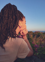 Load image into Gallery viewer, Flower Hoop Collection- Flower Shaped Huggie Hoops, forget-me-nots