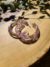 Load image into Gallery viewer, Flower Hoop Collection- Everyday Thin Hoops, purple Statice