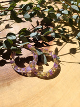 Load image into Gallery viewer, Flower Hoop Collection- Everyday Thin Hoops, purple Statice