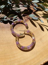 Load image into Gallery viewer, Flower Hoop Collection- Everyday Thin Hoops, purple Statice