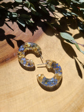 Load image into Gallery viewer, Flower Hoop Collection- Chunky Huggie Hoops, forget-me-nots