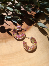 Load image into Gallery viewer, Flower Hoop Collection- Chunky Huggie Hoops, Pink Yarrow