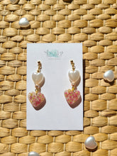 Load image into Gallery viewer, Valentines Day Collection-little pink heart earrings, pink yarrow, heart beads, faux pearl