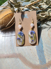 Load image into Gallery viewer, Porcelain collection- Forget-me-not, opaque white earrings, real Jade pieces