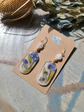 Load image into Gallery viewer, Porcelain collection- Forget-me-not, opaque white earrings, real Jade pieces
