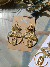 Load image into Gallery viewer, Mountain collection-Sun & Cactus, small white Alyssum flowers, real pressed flower in resin, hammered brass