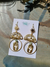 Load image into Gallery viewer, Mountain collection-Sun & Cactus, small white Alyssum flowers, real pressed flower in resin, hammered brass