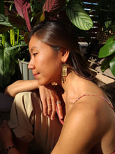 Load image into Gallery viewer, Spring collection-dusty pink blossom, real pressed flower in resin, hammered brass tassels