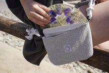 Load image into Gallery viewer, Daisy crossbody bag, 8.25 inches x 6.25 inches daily bag, adjustable/removable straps, magnetic closure, pressed flower in resin, lightweight daily bag